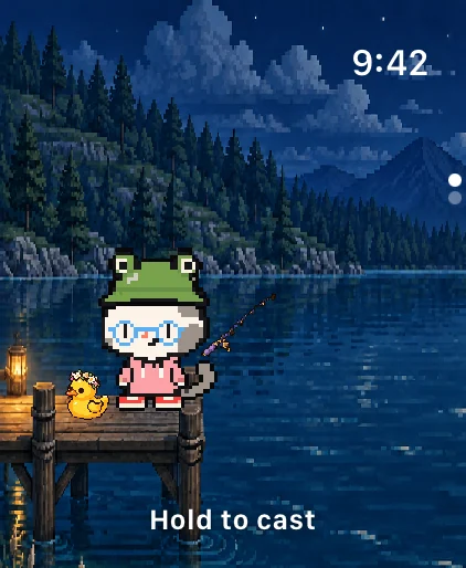 Watch screen: the cat beside a lantern at the water at night